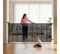 VEVOR Puerta Retráctil 530 x 106 cm, Valla de Seguridad para Perros, Panel de Malla Transpirable con Tiras de Fibra de Vidrio para Escaleras Interiores, Puertas, Pasillos, Salas de Juegos, Negro