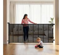 VEVOR Puerta Retráctil 530 x 106 cm, Valla de Seguridad para Perros, Panel de Malla Transpirable con Tiras de Fibra de Vidrio para Escaleras Interiores, Puertas, Pasillos, Salas de Juegos, Negro