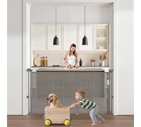 VEVOR Puerta Retráctil hasta 140 cm Alto de 87 cm Barrera de Seguridad Extensible Fácil de Instalar Panel de Malla Transpirable para Escaleras Interiores, Puertas, Pasillos, Salas de Juegos, Gris