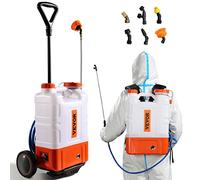 VEVOR Pulverizador de Mochila con Carro, Presión Ajustable 0-94 PSI, Tanque con Ruedas de 15L, con 8 Boquillas, 2 Varillas, Tapa de Boca Ancha para Jardín, Desmalezado, Pulverización, Limpieza