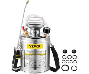 VEVOR Pulverizador de Mochila Manual Capacidad de 4 L Rociador de Mochila Presión de 1,5 - 4,0 bar con Boquilla de Latón Uso en Interior y Exterior para Jardinería Doméstica y Limpieza de Pisos