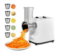 VEVOR Rallador de Queso Eléctrico 5 en 1, ABS, Cortador de Ensaladas de 200 W, con 5 Accesorios, Cuchillas de Acero Inoxidable para Verduras y Queso, Corte Rápido, 240 x 125 x 270 mm, Blanco