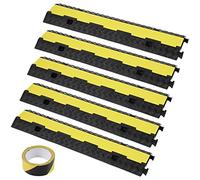 VEVOR Rampa de Protección de Cable 5 Piezas 2 Vías Canaleta Pasacables de Suelo 3 x 3 cm Protector de Cables de Caucho y PVC Capacidad de Carga 5443 kg Cubiertas de Suelo para Cables Negro y Amarillo
