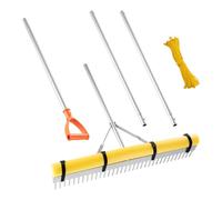 VEVOR Rastrillo de Aluminio, Cabezal de 914 mm, para Maleza y Paisajismo, para Aflojar la Tierra, Jardín y Patio, Grava de Estanques y Cuidado del Césped de Playa, con Cuerda, 3380 x 914 x 125 mm