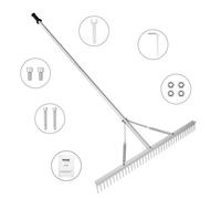 VEVOR Rastrillo de Paisaje, Rastrillo de Aleación de Aluminio con Cabezal de 36", Rastrillo de Malezas con Mango Largo de 75", para Aflojar la Tierra, Cuidado del Césped, Lago, Jardín, Estanque