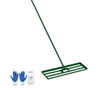 VEVOR Rastrillo Nivelador de Césped 910 x 250 mm, Rastrillo de Nivelación de Césped, Mango Largo de 1981 mm, Guantes Incluidos, Acero y Aleación Aluminio, Herramienta para Jardín Campo de Golf, Verde