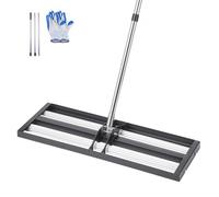 VEVOR Rastrillo Nivelador de Césped con Rodillos, 763 x 255 mm, Rastrillo de Nivelación de Césped, Mango Ajustable, Guantes Incluidos, Acero, Herramienta para Arena Tierra de Jardín Campo de Golf