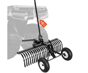 VEVOR Rastrillo para Tractor 122 cm de Ancho, Escarificador de Césped con 24 Dientes de Acero, Ruedas, Altura y Ángulo Ajustables, Compatible con UTV ATV, para Limpiar Hojas Nivelar Terreno Jardinería