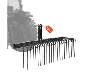 VEVOR Rastrillo para Tractor 150 cm de Ancho, Escarificador de Césped con 26 Púas de Acero Elástico, Compatible con Tractor de Categoría 1 con Enganche Tripuntal, para Jardinería Agrícola Limpieza