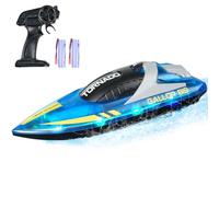 VEVOR RC Boat, 2.4GHz 12 km/h, Barco de Control Remoto para Piscinas y Lagos, Barco de Carreras con Luz LED, 2 Baterías Recargables, Cuerpo Completo Impermeable, Juguete de Juego Acuático Regalo para 