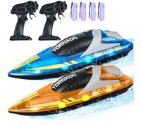 VEVOR RC Boat, Pack de 2, 2,4 GHz, 12 km/h, Barco de Control Remoto para Piscinas y Lagos, Barco de Carreras con Luz LED, 4 Baterías Recargables, Cuerpo Completo a Prueba de Agua, Regalo para Adultos,