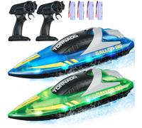 VEVOR 2 PCS de RC Barco de 2,4 GHz, 12 km/h, Barco de Control Remoto para Piscinas y Lagos, Barco de Carreras con Luz LED, 4 Baterías Recargables, Cuerpo Completo a Prueba de Agua, Azul y Verde