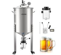 VEVOR Recipiente de Fermentación Cónico, de Acero Inoxidable 304, 60 L, para Elaboración Casera de Cerveza, con Fondo Cónico, 3 Ruedas Giratorias, Tapa, Asa y Termómetro, 480 x 430 x 1090 mm