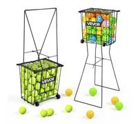 VEVOR Recogepelotas de Tenis con Ruedas y Mango, Capacidad para 75 Pelotas o 52 Pickleball, Cesta Portátil de Tenis con Soporte, Altura Ergonómica, Carro de Acero para Entrenamiento y Almacenamiento