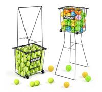 VEVOR Recogepelotas de Tenis con Ruedas y Mango, Capacidad para 75 Pelotas o 52 Pickleball, Cesta Portátil de Tenis con Soporte, Altura Ergonómica, Carro de Acero para Entrenamiento y Almacenamiento