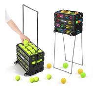VEVOR Recogepelotas de Tenis con Ruedas y Mango, Cesta Portátil de Tenis con Soporte, Capacidad para 80 Pelotas o 52 Pickleball, Altura Ergonómica, Carro para Entrenamiento Almacenamiento Pista Club