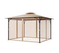 VEVOR Red de Poliéster para Cenadores, Cortina de Malla para Cenadores con Paredes Laterales de 4 Paneles, Red Antimosquitos con Doble Cremallera, 304,8 x 365,8 x 222,5 cm, Caqui