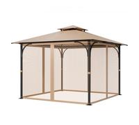 VEVOR Red de Poliéster para Cenadores, Cortina de Malla para Cenadores con Paredes Laterales de 4 Paneles, Red Antimosquitos con Doble Cremallera, para Cenadores de 304,8 x 304,8 x 213,4 cm, Caqui