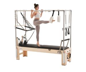 VEVOR Reformer Máquina de Pilates de Madera para Gimnasio en Casa Equipo de Entrenamiento de Fuerza con Doble Resistencia Caja Reformadora Tabla de Salto para Avanzados Principiantes 240x86x213 cm
