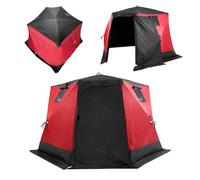VEVOR Refugio de Hielo Portátil 3,3x3,3x2 m Tienda de Campaña para Pesca en Hielo Emergente para 6-8 Personas Cubo de Hielo de Oxford Impermeable con Anclas/Cuerdas/Bolsa de Transporte, Negro y Rojo