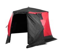 VEVOR Refugio de Hielo Portátil 3,3x3,3x2 m Tienda de Campaña para Pesca en Hielo Emergente para 6-8 Personas Cubo de Hielo de Oxford Impermeable con Anclas/Cuerdas/Bolsa de Transporte, Negro y Rojo