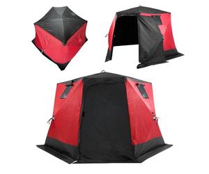 VEVOR Refugio de Hielo Portátil 3,3x3,3x2 m Tienda de Campaña para Pesca en Hielo Emergente para 6-8 Personas Cubo de Hielo de Oxford Impermeable con Anclas/Cuerdas/Bolsa de Transporte, Negro y Rojo