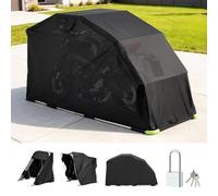 VEVOR Refugio para Motocicleta con Cerradura de Seguridad, Carpa Abatible Oxford 600D, Resistente a la Intemperie y al Desgarro, con Ventanas de Ventilación, 2790 x 1095 x 1600 mm, Color Negro