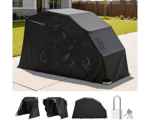 VEVOR Refugio para Motocicleta con Cerradura de Seguridad, Carpa Abatible Oxford 600D, Resistente a la Intemperie y la Corrosión, con Ventanas de Ventilación, 340 x 137 x 190 cm, Color Negro