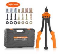 VEVOR Remachadora Manual de Tuerca de Remache Alicates de Inserción Roscada de 35cm con 7 Mandriles 70 Tuercas de 7 Tamaños Herramienta de Remachado con Estuche Portátil para Construcción de Bricolaje