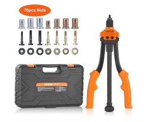 VEVOR Remachadora Manual de Tuerca de Remache Alicates de Inserción Roscada de 35cm con 7 Mandriles 70 Tuercas de 7 Tamaños Herramienta de Remachado con Estuche Portátil para Construcción de Bricolaje