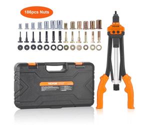 VEVOR Remachadora Manual de Tuercas de Remache Alicates de Inserción Roscada de 41 cm con 13 Mandriles 186 Tuercas en 13 Tamaños Herramienta Remachadora Semiautomática con Estuche para Bricolaje