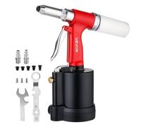 VEVOR Remachadora Neumática para Remaches Ciegos 2,4-6,4 mm 17,5 kN 16 mm | para Automoción y Metalurgia, con 5 Boquillas, Mordazas de 3 Garras y Agarre de 360° para Remaches Ciegos de Aluminio y Acero