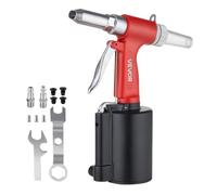 VEVOR Remachadora Neumática para Remaches Ciegos 2,4 a 4,8 mm 10,8 kN 16 mm | para Automoción, Bricolaje y Trabajos de Metal, con 4 Boquillas y Mordazas de 3 Garras para Remaches de Aluminio y Acero