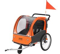 VEVOR Remolque de Bicicleta para Niños Asiento Doble Carga 45 kg Portaequipajes Transformable en Cochecito Remolque de Bicicleta para Niños Plegable con Enganche Universal para Bicicleta, Naranja Gris