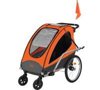 VEVOR Remolque de Bicicleta para Niños Asiento Doble Carga 55 kg Portaequipajes Transformable en Cochecito Remolque de Bicicleta para Niños Plegable con Enganche Universal para Bicicleta, Naranja Gris