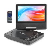 VEVOR Reproductor de DVD Portátil, Reproductor de DVD de Viaje con Pantalla Giratoria de 178 mm y Altavoces Duales, Compatible con Sincronización de TV/USB/Tarjeta SD/CD, Cargador de Coche