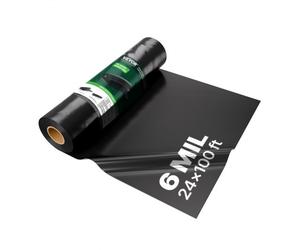 VEVOR Rollo de Láminas de Plástico Espesor de 6 mil 7,31 x 30,48 m Barrera de Vapor para Espacios de Acceso Lámina de Polietileno Resistente para Jardín Suministros de Plástico Agrícola, Negro