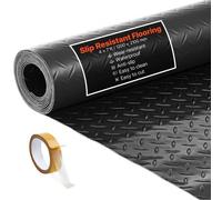 VEVOR Rollo de Suelo de PVC para Garaje, 1,2 x 2,13 m, con Patrón de Diamante 2,2 mm de Grosor, con Cinta Adhesiva de Doble Cara, Antideslizante y Fácil de Limpiar, a Almacenes, Gimnasios, Negro