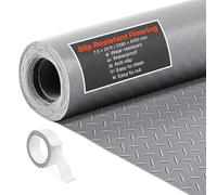 VEVOR Rollo de Suelo de PVC para Garaje, 2,28 x 6,1 m, con Patrón de Diamante de 2,2 mm de Grosor, con Cinta Adhesiva de Doble Cara, Fácil de Limpiar, para Almacenes y Gimnasios. Color Gris Plata