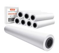 VEVOR Rollos de Papel de Formato Ancho, 609,6 mm Ancho y 45,7 m Largo, 8 Rollos, Ideal para Dibujos CAD, Planos Técnicos, Mapas GIS, Diseños Arquitectónicos y Papel para Plotter, Blanco Brillante