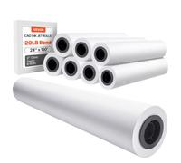 VEVOR Rollos de Papel de Formato Ancho, 609,6 mm Ancho y 45,7 m Largo, 8 Rollos, Ideal para Dibujos CAD, Planos Técnicos, Mapas GIS, Diseños Arquitectónicos y Papel para Plotter, Blanco Brillante
