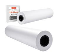 VEVOR Rollos de Papel de Formato Ancho, 762 mm de Ancho y 152,4 m de Largo, Pulpa de Madera Pura, 2 Rollos, para Dibujos CAD, Planos Técnicos, Mapas GIS, Diseños Arquitectónicos, Blanco Brillante