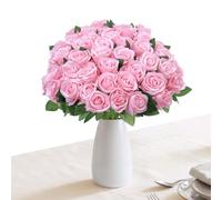 VEVOR Rosas Artificiales Juego 60, Flores de Seda con Pétalos 3D de 5 Capas | para Decoración, DIY, Bodas, Fiestas y Centros de Mesa, con Tallos Flexibles Recortables, Tacto Suave, Aspecto Realista, Rosa