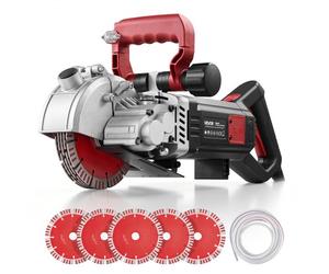 VEVOR Rozadora de Pared de Potencia Máxima 5000 W, Ranuradora de Pared 5460 RPM, Profundidad 50 mm, Anchura 40 mm con 5 Discos 160 mm, Línea Guía para Hormigón Ladrillo Mampostería Cableado Tuberías