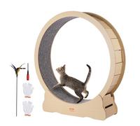 VEVOR Rueda de Ejercicio de Madera para Gatos de Interior 132 x 33,8 x 141,5 cm, Rueda para Correr con Alfombra Desmontable, Juguete para Correr, Caminar, Entrenar para Diferentes Gatos, Color Madera