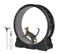 VEVOR Rueda de Ejercicio de Madera para Gatos de Interior de 110 x 33,8 x 117 cm, Rueda para Correr con Alfombra Desmontable, Juguete para Correr, Caminar, Entrenar para Diferentes Gatos, Color Negro