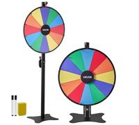 VEVOR Rueda de la Fortuna 61 cm, Ruleta de la Suerte de 6 Colores 12 Ranuras, Soporte de Altura Ajustable, con 2 Rotuladores y Borrador de Pizarra, Rueda de Premio para Juegos Lotería Fiesta Carnaval