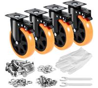 VEVOR Ruedas Giratorias con Placa Juego de 4 Ruedas para Muebles, Ruedas Silenciosas de PVC de 152,4 mm con Freno de Bloqueo A/B, Capacidad de Carga de 318 kg por Rueda para Carros de Banco de Trabajo