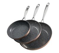 VEVOR Sartén de Aluminio para Huevos, 3 Piezas 200, 270 y 300 mm, Antiadherente, de Cerámica Resistente con Mango Resistente al Calor, Ideal para Horno, Gas, Eléctrico e Inducción, Color Gris