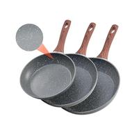 VEVOR Sartén de Aluminio para Huevos, Juego de 3 Piezas 250, 280 y 325 mm, Antiadherente, Resistente y con Mango Resistente al Calor, para Cocina de Chef, para Gas, Eléctrica e Inducción, Gris